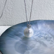 Natural South Sea White Pearl Diamond Necklace 12.2mm d0.20ct,18K